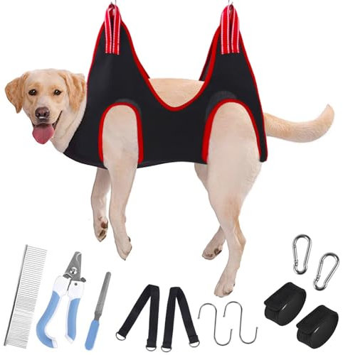 CECOMBINE Cat & Dog Grooming Hammock, 12 In 1 Pet Grooming Hammock Harness with Comb, File & Nail Clippers, Nail Cutting Helper for Pets Nail Trimming Bathing Ears Care Washing