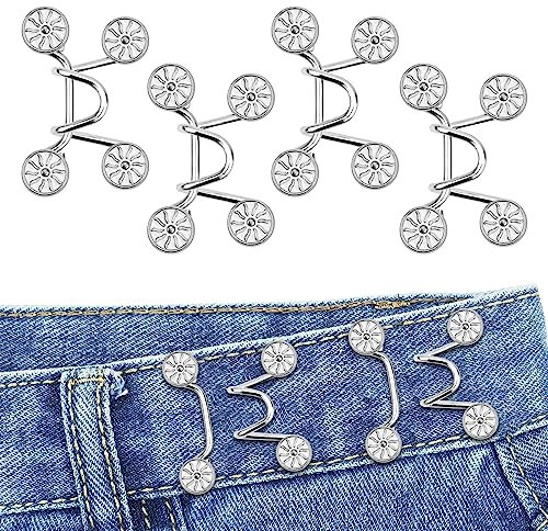 Bekecidi 4 Sets Jeans Taillenstraffer, Kein Nähen, Abnehmbare Hosenknöpfe Erforderlich, Jeans Taillenschnalle, Jeans Taillenverstellknopf (Blume; Weiß)