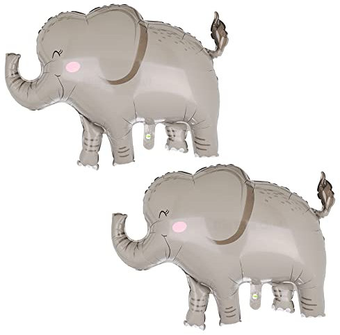 2Pcs Big Elephant Balloons Cartoon Elephant Shaped Foil Animal Balloons Woodland Jungle Safari Theme Birthday Party Decorations