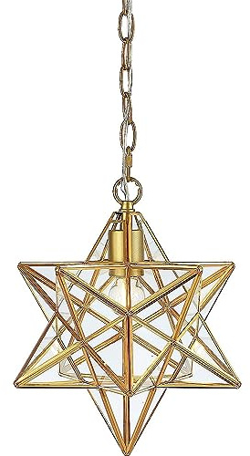 Moddeny Stern-Glas-Pendelleuchte, Veranda-Hängelaterne, Deckenleuchte, Luxus-Kronleuchter-Laterne aus Kupfer, E27-Deckenpendelbeleuchtung für Loft, Bar, Café, Flur, Gang, Kinderzimmer