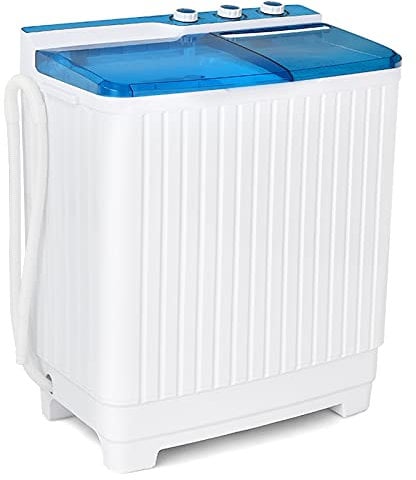 GOPLUS Toplader Waschmaschine 7,5KG, Waschmaschine mit 2 Kammern, Timer-Funktion, Waschautomat mit 3KG Schleuderkapazität, inkl. Ablaufpumpe, 76,5 × 43 × 87 cm (Blau)