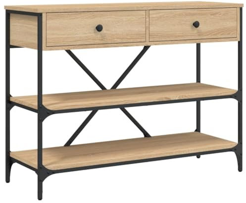 vidaXL Table Console avec Tiroirs et Étagères, Bout de Canapé avec Rangement, Table d'Appoint, Meuble de Salon Entrée, Moderne, Chêne Sonoma