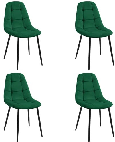 AKORD | Lot de 4 Chaises de Salle à Manger en Velours | Chaise Velour Moumoute | Chaise Matelassée avec Pieds en Acier | Fauteuil Coiffeuse | Moderne | Capacité de Charge: 125 kg | Vert Bouteille