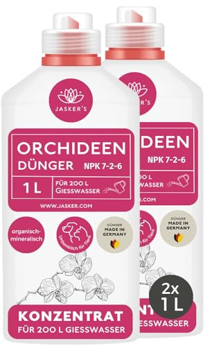Orchideendünger flüssig 2 L - Orchideen Dünger Konzentrat - 100% Schnelldünger - Dünger Orchideen flüssig für 400 Liter Gießwasser - Wurzel & Blatt Flüssigdünger mit Langzeitwirkung