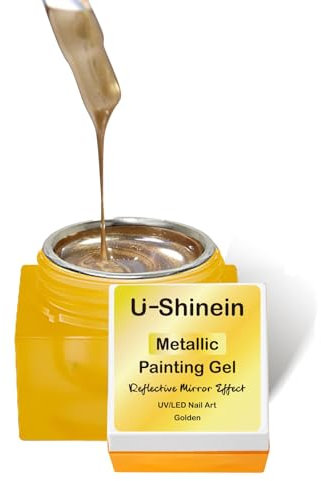 U-Shinein Gel de peinture pour ongles, miroir argenté doré, gel de peinture métallique, super réfléchissant, gel UV, noir gris