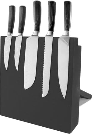 YKUKIZEE Magnetic Knife Block, Powerful Wooden Magnetic Knife Organiser Stand and Storage Rack, Black Wood Magnetic Knife Holder for Knives