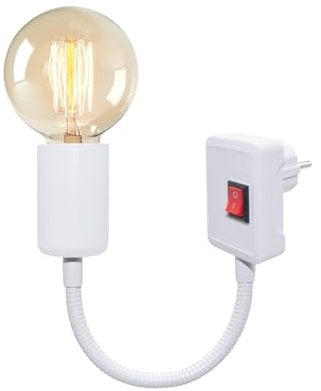 Douille avec Interrupteur, Support Ampoule E27, 20CM Longueur 9MM Grossier Flexible Col de Cygne, Blanc Lampe Prise Murale, Spot avec Prise, Lampe de Lecture Murale pour Chambre Bureau, Sans Ampoule