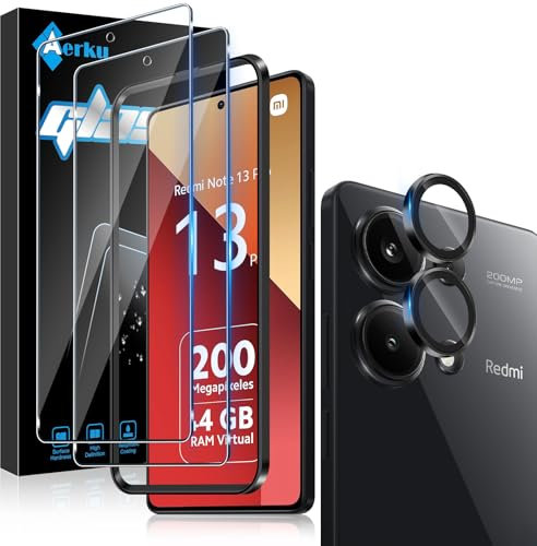 Aerku Pellicola Vetro Temperato per Xiaomi Redmi Note 13 Pro 4G, con Protezione Lente Fotocamera [2+1 Pezzi], 0,33mm Ultra Trasparente Vetrino [9H Anti Graffi] Protezione Schermo Pellicola Protettiva