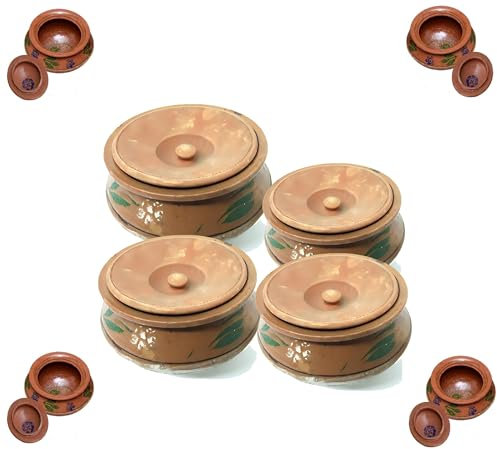 RDK Clay Handi Mitti Karahi Earthen Cooking Pot Kadai Wok Terracotta Biryani Chicken Curry Balti Serving Pot Open Fire Gas Top with Lid (Clay Handi Medium 4KG)