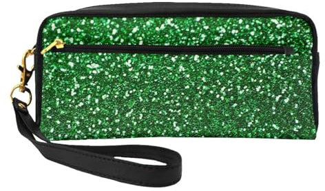 Paillettes Vertes Scintillantes, Trousse de Maquillage Trousse à cosmétiques Trousse de Toilette de Voyage Portable Trousse à Crayons en Cuir pour Femmes Filles