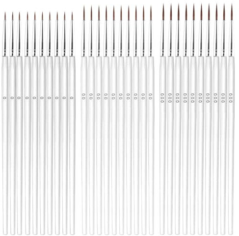 30pcs Pinceaux de Peinture de Détail, Pinceau à Pointe Fine avec 3 Tailles #0#00#000 Pinceaux de Pinceau Aquarelle pour Peinture Miniature en Classe Peinture Acrylique sur Visage(Blanc)