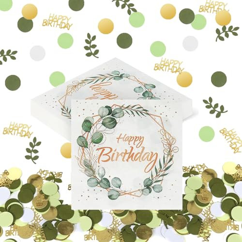 300 Stück Tischdeko Geburtstag Grün Und 40 Stück Servietten Eukalyptus Geburtstag, Happy Birthday Tischdeko Servietten, Partydekorationen Für Babyparty Party Tischdekorationen Tischdeko