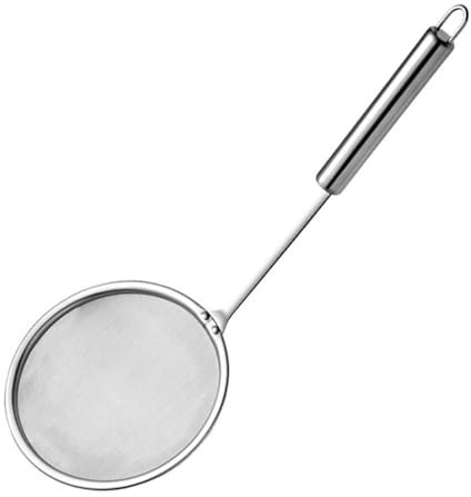 2PCS Stainless Steel Fat Skimmer Spoon, Fine Mesh Food Strainer for Grease, Gravy and Foam, Metal Flat Cooking Skimmer Ladle Colander with Handle Food Strainer Kitchen Tools(M)