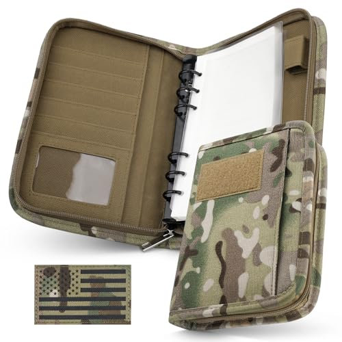 WYNEX Tactical Notebook Padfolio Ringbinder mit 80 Blatt, Notebook taktische Portfolio Binder mit Reißverschluss für taktische Ausrüstung und Organizer, Armee Militär nachfüllbar A5 6 Ringbinder