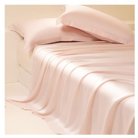 100% Eukalyptus Tencel/Lyocell Satin Bettlaken ohne Gummizug Betttuch Haustuch Laken ohne Gummi Seidig Glatte Kühlblätter für alle Jahreszeiten (Color : Pink A, Size : 245x265cm)