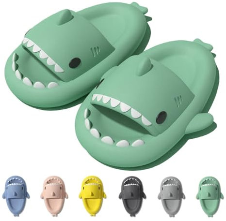 IDEINER Ciabatte Squalo Donna Uomo Pantofole Squali Estive Open Toe Shark Slides Doccia Antiscivolo Sandali da Spiaggia e Piscina Bagno Morbide Carino Pesce Slippers Adulti Verde Taglia EU 38/39
