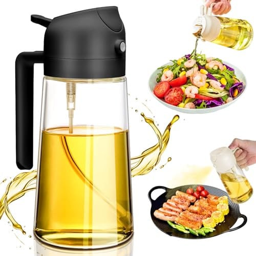 chimoo Spray Huile Cuisine,2 In 1 Vaporisateur Huile 470ml Pulverisateur Huile Cuisine Peut Vaporiser De L'Huile et Verser de L'huile Verre Bouteille Huile pour Griller,Cuisiner,Cuire au Four