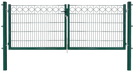 Dekor Doppeltore EXCLUSIVE in den Ausführungen Karo & Ring für Stabmattenzäune - Drahtstärke: 6/5/6 mm - mit Zierornamenten (KARO, Grün, B 300 x H 100 cm)