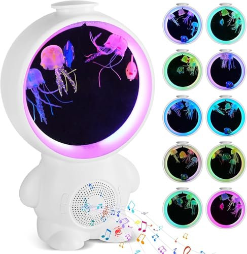 Axolotl Lampe 10 Farben,Astronaut Nachtlicht Kinder mit Bluetooth Lautsprecher und 14 Weißes Rauschen,Quallen Lampe für Zuhause Büro Dekoration Stimmungslicht,Geschenke für Jungs/Mädchen,Weiß