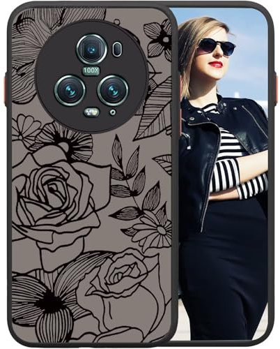 POUHYE Handyhülle für Honor Magic 5 Pro 5G Hülle, Weiche Silikon Stoßfeste Schutzhülle Case, Matte durchsichtige Anti-Kratzer PC Rückseite Volle Kamera Schutzabdeckung 3D Rose Muster Print Design