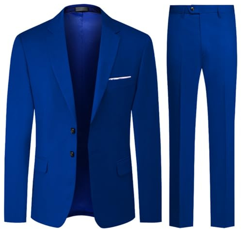 Allthemen Mens Suits 2 Piece Regular Fit Business Formal Suit Two Buttons Wedding Suit Blazer Trousers Sapphire L