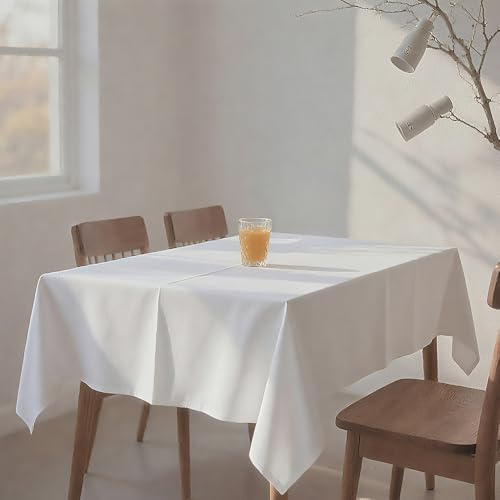 Komoke Tischdecke Weiß 145x275cm Rechteckig Groß - Abwaschbare Outdoor Tischtücher aus Polyester für Hochzeit, Weihnachten, Hotel, Gartenparty & Kindergeburtstag