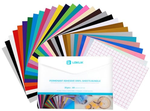 LOKLiK Komplettes Set Permanentes Klebevinyl - Permanent Adhesive Vinyl (PAV) – 29 A4-Blätter in Matt-, Glanz-, Metall- und Holografiefarben – Ideal zum Erstellen von langlebigen Etiketten, Aufklebern