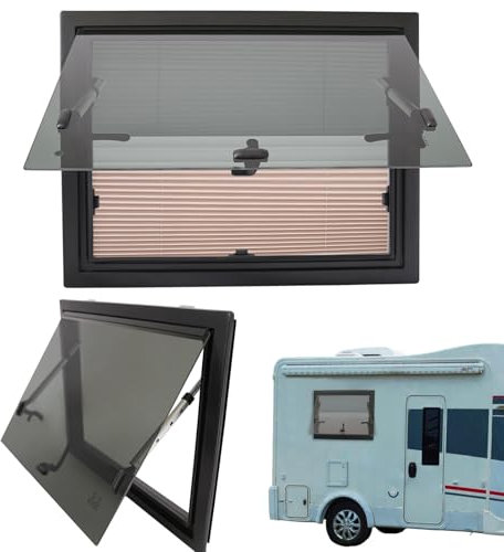 WSIKGHU Ventana para caravana, ventana de exposición, caravana, caravana, ventana plegable, 65°, aluminio + vidrio templado, 450 x 600 mm, piso de la UE