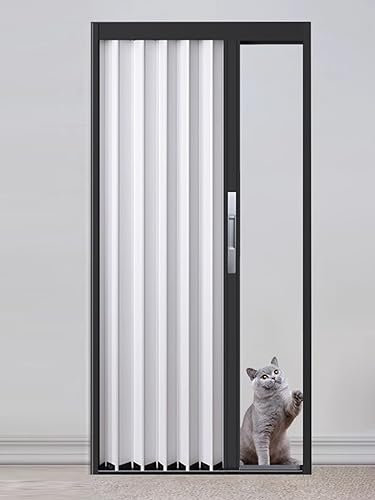 Accordion Sliding Door with Locking Mechanism Large 24 70 Inch Aluminum Folding Room Divider for Bathroom Bedroom and Hallway Black Frame 52x80 Inch Size