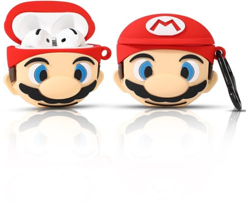 LEWOTE Compatibile con Apple AirPods 4 custodia protettiva divertente con simpatico cartone animato con portachiavi (Mario)