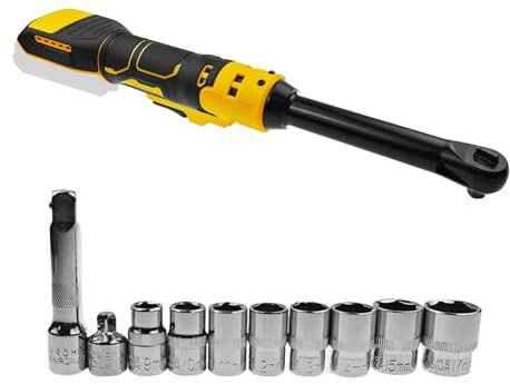 JOJOCY 3/8 Cordless Ratchet Wrench 400RPM Extended, Electric Power Ratchet Compatible with DE-Walt 20V MAX Battery 1/4 Adapter & 3 Extension Bar 8 Sockets Electric Ratchet Wrench NO Battery