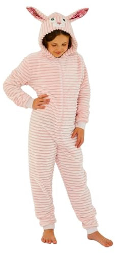 Animal Crazy Onesie Girls Boys Kids Childrens Fleece Onesies Jumpsuit Playsuit One Piece UK Seller - Striped Rabbit - 13 Years