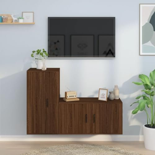 CINDERFUL 2-TLG. TV-Schrank-Set Braun Eichen-Optik Holzwerkstoff,Schwebender Fernsehschrank mit praktischem Stauraum für Dein Wohnzimmer Eichenholzoptik TV-Möbel, TV-Bänke
