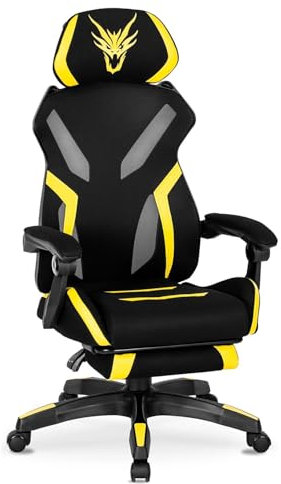 MEBEL ELITE Bürostuhl Gaming Stuhl mit Fußstütze - Gamingstuhl Stoff mit Kopfstütze und Armlehne - Gamer Stuhl mit Gummiräder - Gaming Sessel mit Wippfunktion - Bequem Computerstuhl bis 150 kg