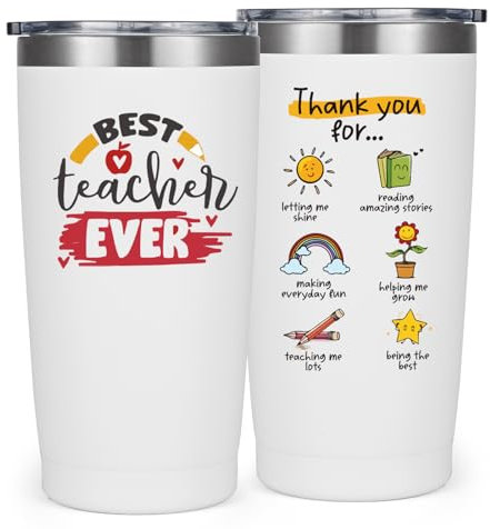 Livole Thank You Gifts for Teacher End of The Year, Best Teacher Ever Mug, Preschool Nursery Teachers Gifts for Women, Men, Male Teachers Christmas Presents, 20oz 600ml Insulated Wine Tumbler Glasses