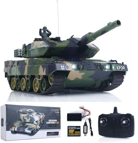 wheelfun Henglong 3809 2.4GHz 1/24 RC Panzer Leopard 2 A5 Fernbedienung Kampfpanzer Modell BB Schießen Schießeffekte Infrarot Kampfspray Wasser simuliert Licht Sound Hobby Grade Modell