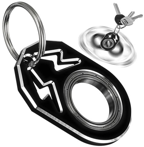 CIATBYYJ Schlüssel-Spinner, lustiger Finger-Schlüsselanhänger, Spinner, tragbarer Fidget-Schlüsselanhänger für Erwachsene, Angstlinderung (schwarz), silber