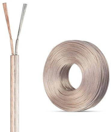 Cable paralelo transparente de 2 núcleos, 16-30 AWG, de cobre puro/estañado, 300 V, for luces LED, equipos eléctricos e iluminación exterior.(50ft,26AWG)