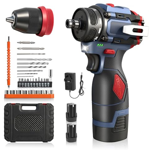 Battery Drill Brushless Motor 16.8V, 3 in 1 Cordless Drill 21+1 Torque+Electric Screwdriver+Hammer Drills 45N.m Max, 2 Spees LED Drills Set DIY Power Tools with 2 Batteries 1300mAh, 10mm Chuck