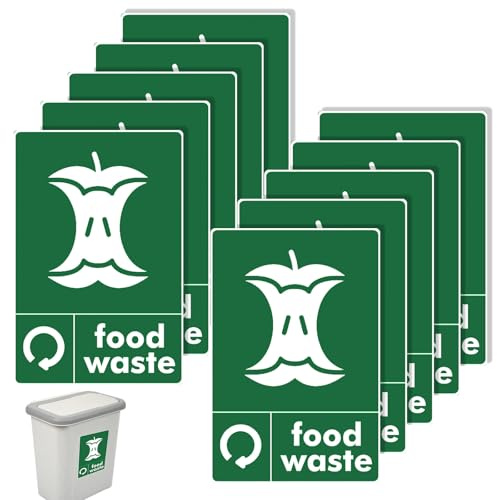 Artomnivera 10PCS Food Waste Stickers, Waterproof recycling stickers for bins,15 * 11CM Recycling Bin Decal, food waste only stickers for Home Office Outdoor Indoor