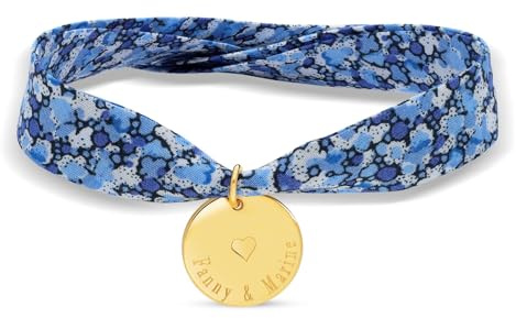 Moments Précieux Bracelet personnalisé liberty ruban avec médaille 15 mm Plaqué Or - Idée cadeau femme - Noël - Saint Valentin - Anniversaires - Fête des Mères