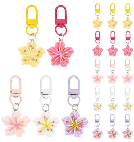 UNICRAFTALE Porte-Clés Fleurs En Résine Esthétique Cerisier Japonais Pendentifs Décoratifs Fleurs Avec Mousquetons Alliage Pivotants Pour Sacs Mignons Charms Accessoires