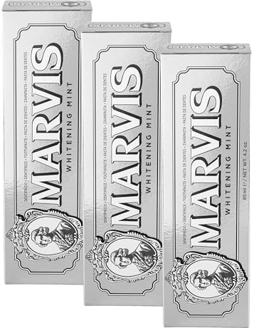 Marvis Whitening Mint Zahnpasta, 85 ml, Whitening Zahnpasta fördert eine natürliche Zahnaufhellung, Zahncreme entfernt Plaque & verleiht langanhaltende Frische (Packung mit 3)