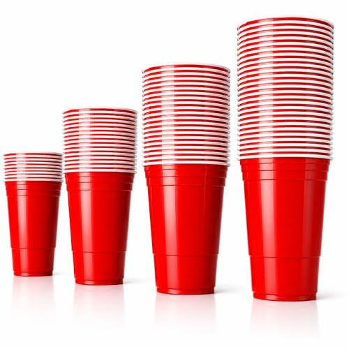 Everhomely Bicchieri da festa 473 ml / 16 oz – Bicchieri da beer pong riutilizzabili, bicchieri rossi extra resistenti, bicchieri di plastica rossi per beer pong, feste, campeggio, addio al nubilato