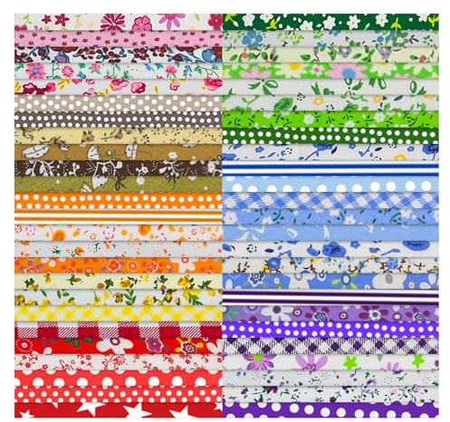 Aucuu 50PCS Fat Quarters Fabric Bundles, 10 x 10cm Fabric Bundles, Quilting Cotton, Bundle Quilting Craft FA-BRIC, Precut Easter & Spring Cotton FA-BRIC for DIY Crafts, Sewing, Patchwork, Home Decor