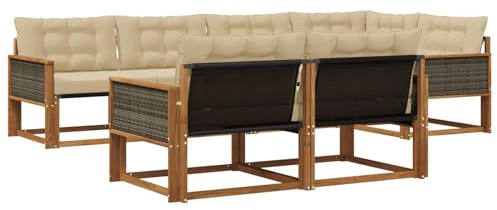 vidaXL Outdoor-Sofagarnitur mit Kissen 7 pcs Natur und Beige, Garten-Sofa, modernes Outdoor-Möbel, strapazierfähige Lounge, Sitzgruppe für Terrasse und Komfort