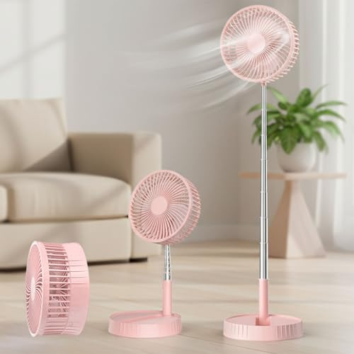 Ez Cool Cordless Fan, 2026 New Ez Cool Portable Fan 7200mah (pink) | Foldable Telescopic Floor and Desk Fan, Portable Quiet Cooling for Home Office Bedroom and Outdoor Camping