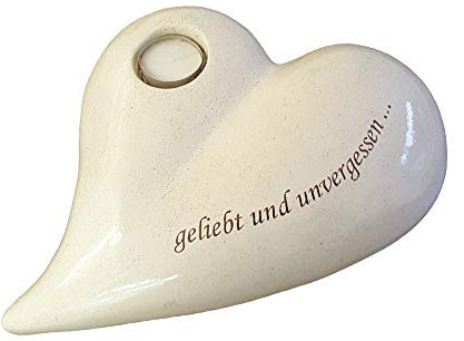 Urne Herz 2 l mit Teelicht sandsteinfarben