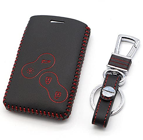 Happyit Cas de Couverture de Clé de Voiture en Cuir Porte-clés pour Renault Clio Scenic Mégane Duster Sandero Captur Twingo Koleos 4 Boutons Télécommande (Rouge)