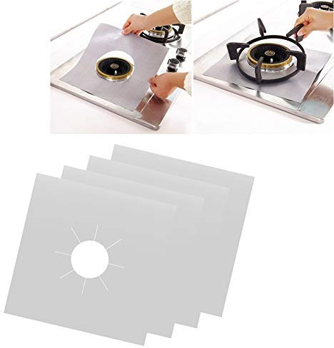 Reusable Gas Hob Protector Teflon Sheet Pack of 6, Hob Stove-top Burner Covers, Universal Heavy Duty Oven Liner, Non-Stick Foil, Lining Easy Clean, FDA-Approved, Silver by Romote